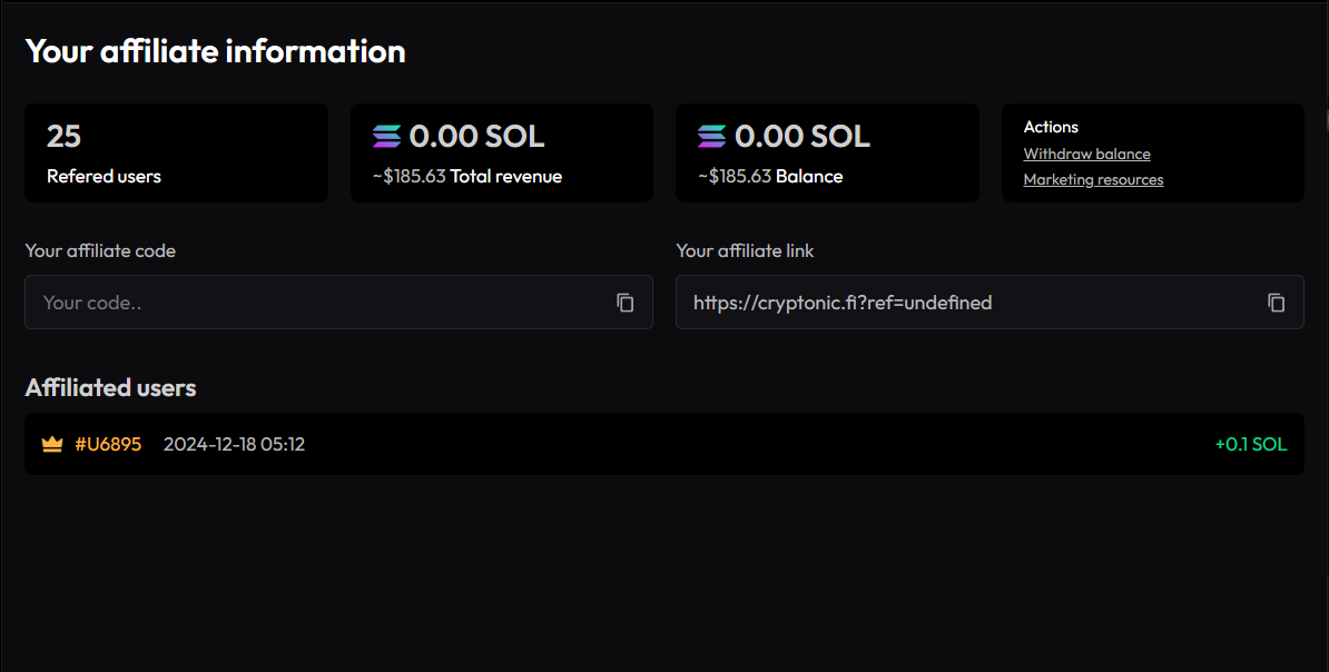 Affiliate Dashboard